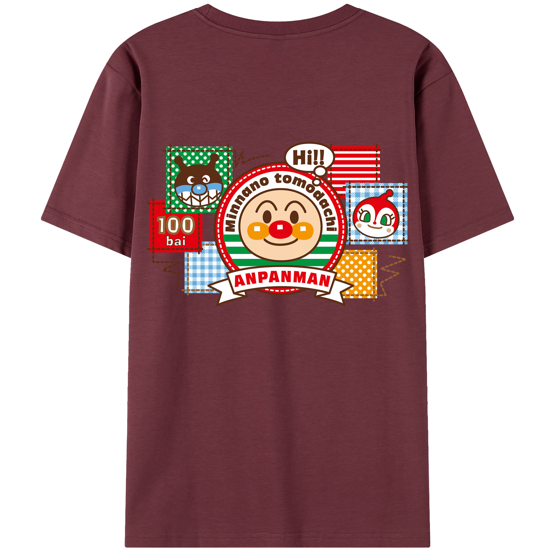 （画像用） アンパンマン Anpanman 綿100％半袖Tシャツ（背面プリント）